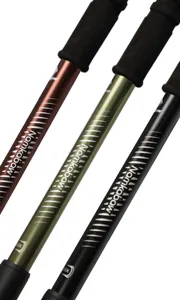 Close up view of Namkabaw lightweight trekking pole handle and adjustable locking system shaft.
