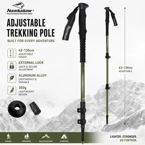 Adjustable trekking pole detail showing external lock mechanism and lightweight aluminum alloy design.