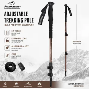 Close-up details of the adjustable aluminum trekking pole with secure external lock.
