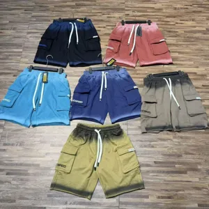 Gradient wash cargo shorts for men and women, multi-pocket casual streetwear fashion.