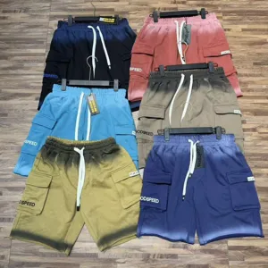 Gradient wash multi pocket cargo shorts casual streetwear denim five point shorts for men