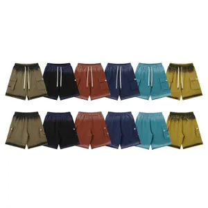 Cotton Washed Gradient Cargo Shorts For Men Women High Street Multi Pocket Letter Embroidery Denim Shorts Bottom