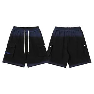 Gradient washed cargo shorts for men and women, high street multi-pocket design with drawstring.
