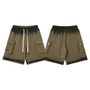 Gradient washed cargo shorts for men and women, high street multi-pocket casual pants.