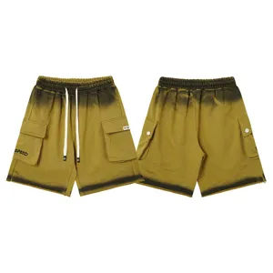 Gradient washed cargo shorts for men and women, high street style with multi-pockets.