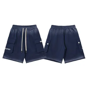 Gradient washed cargo shorts for men and women, streetwear style with multi-pockets.
