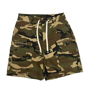 Camouflage cargo shorts for men and women, featuring multi-pockets and adjustable drawstrings.