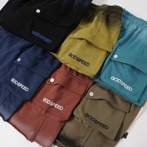 Washed gradient cargo shorts for men and women, streetwear style with side pockets and embroidery.