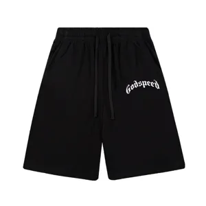 Short décontracté noir pour hommes et femmes, taille élastique avec cordon, imprimé Godspeed.