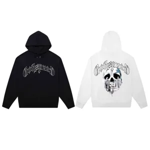 High street oversized gothic letter skull print hoodie couple streetwear hooded sweatshirt