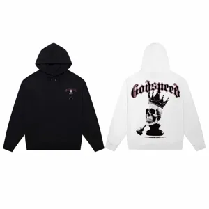 Men women streetwear hooded sweatshirt, black and white casual loose pullover hoodie tops.