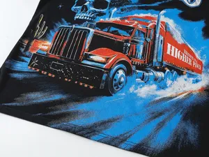 Vintage heavy truck graphic skull print black short sleeve t-shirt high street streetwear