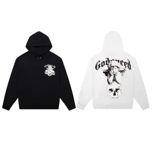 High street gothic angel skull print hooded sweatshirt, loose fit casual streetwear hoodie top.