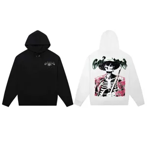 Oversized streetwear graphic skeleton hoodie, unisex casual hooded sweatshirt pullover