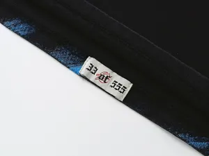Close-up view of the vintage washed short sleeve t-shirt collar with custom woven label.