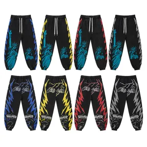 Streetwear graphic sweatpants with Statue of Liberty and letter print for men and women.
