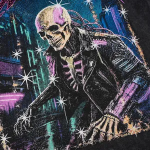 Y2K Cyberpunk Skull Graphic Vintage Washed Long Sleeve T-Shirt High Street Grunge Top