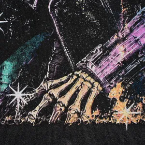 Gothic streetwear long sleeve t-shirt fabric detail close up graphic skeleton print