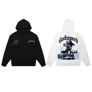 Unisex streetwear graphic hoodie featuring skull and letter prints for casual loose wear.