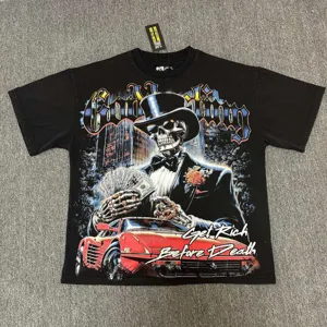 T-shirt graphique vintage lave pour homme et femme retro hip hop squelette haut manches