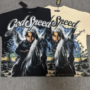 T-shirt streetwear unisexe lave manches courtes avec superbes strass et graphique d'ange.