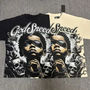 T-shirt graphique oversize avec imprimé strass, haut unisexe streetwear lavé vintage.