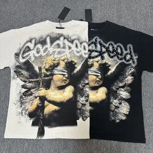 Homme Femme Vintage Oversized T-Shirt Retro Ange Imprimer Streetwear Manche Courte Haut