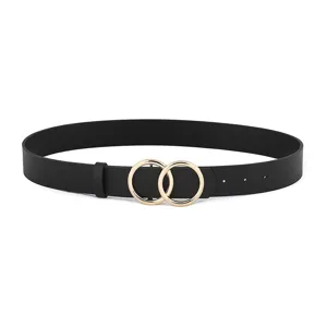 Women Fashion PU Leather Belt Metal Double Ring Buckle Casual Decorative Waist Belt For Jeans Pants Accessories