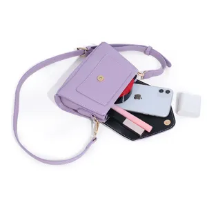 Purple PU leather crossbody bag, stylish small shoulder bag with adjustable strap and flap.