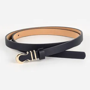 Black thin leather dress belt detail with gold metal buckle elegant minimal accessory