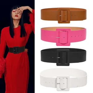 Women Wide Faux Leather Waist Belt Fashion Solid Color Corset Cinch Belt For Dress And Coat