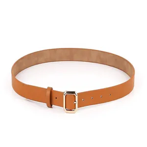 Women PU leather thin belt with alloy square buckle elegant casual jeans waist accessory chic