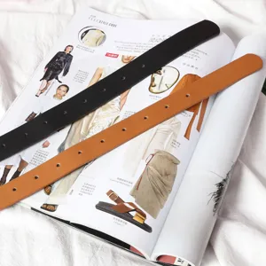 Minimalist leather belt for women and men, classic pin buckle thin strap for daily fashion style.