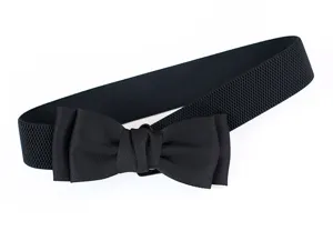 Black elastic waist belt with stylish double bowknot for women dress accessories decoration
