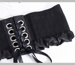 Mujer ancho elástico cordones corsé cinturón negro moda cintura cincher vestido accesorio