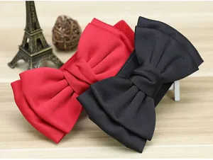 Women wide elastic bow belt for dress, stylish black and red waist cincher accessory.