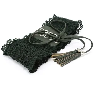 Damen dunkelgrüne Spitzen Korsett Gürtel elastische Taille mit Quasten Mode Accessoire