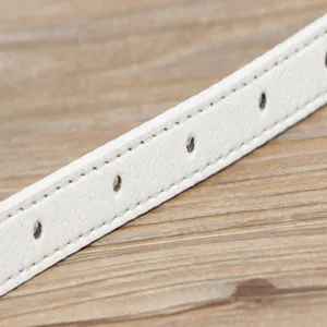 Elegant women white thin leather belt simple decorative waist strap for daily wear.