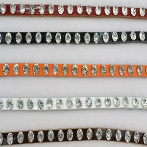 Wholesale women's genuine leather thin decorative rhinestone belt fashion crystal waist chain