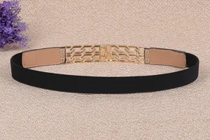Women elastic waist belt with gold metal buckle for dresses and daily wear fashion.