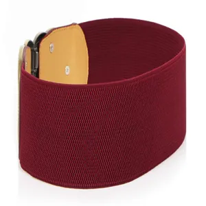Burgundy wide elastic waist belt for women, retro decorative fashion dress stretch belt.