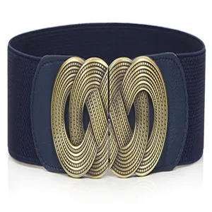 Women wide elastic waist belt vintage stretch cinch dress decorative retro metal buckle