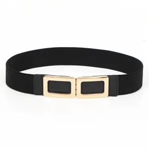 Women's Vintage Elastic Waist Belt Metal Interlocking Buckle Wide Stretch Cinch Belt Dress Waistband Fashion Accessories