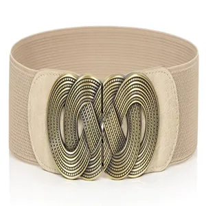 Wide elastic waist belt for women vintage stretch cinch belt with metal buckle dress coat