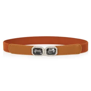 Ceinture elastique de mode pour femmes avec boucle strass double pour robe élégante.
