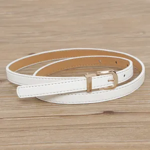 Women's Casual Faux Leather Thin Belt Versatile Solid Color D-Shaped Pin Buckle Waist Belt With Stitching Details