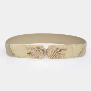 Ceinture élastique femme avec boucle dorée en métal ailes accessoire robe beige