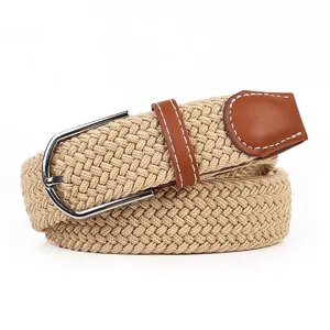 Casual elastic woven belt with metal pin buckle, stretch canvas waistband for men and women