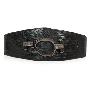 Women Retro Wide Elastic Snakeskin Belt Fashion Vintage Waist Cinch Dress Decorative Waistband Ladies Corset Belt