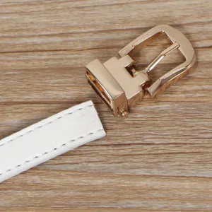 Women white thin leather belt with gold metal pin buckle stylish minimalist waist strap